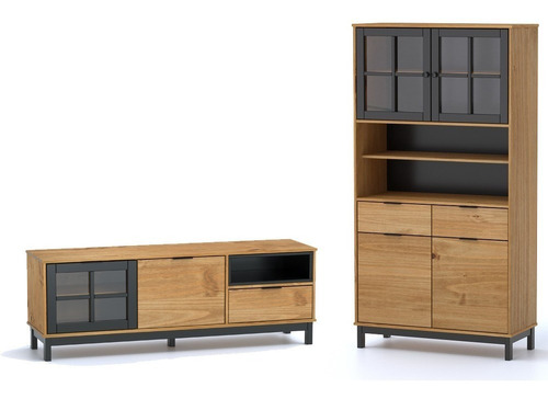 Rack + Cristalero Alacena Buffet Modular Madera D Lcm