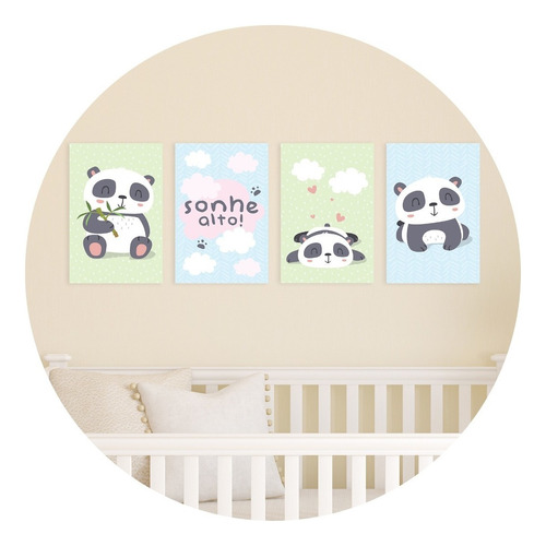 Placas Decorativas Animais Pandas 20x30cm Kit 4un Panda