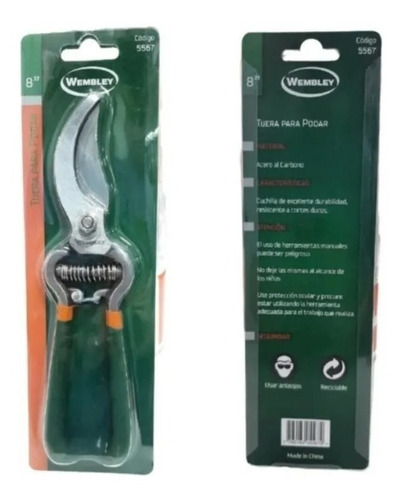 Tijera Para Podar Wembley 5567 Forjada 8'' Acero Al Carbono Verde Oscuro