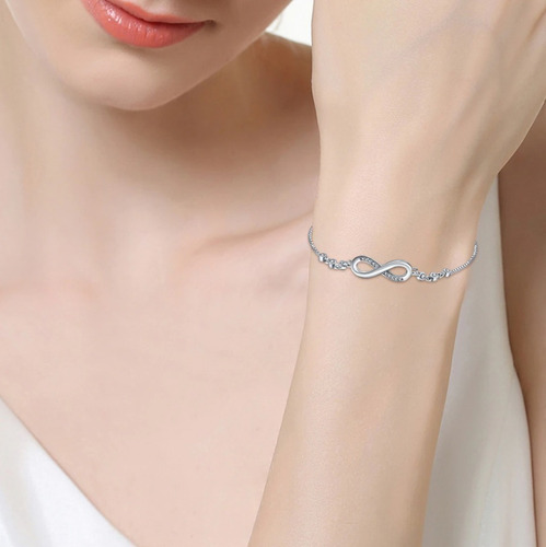 Imagen 2 de 4 de Pulsera Infinito Corazón Plata Ley 925 Mujer Joyas Elegante