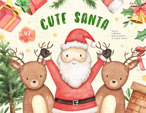 Kit Imagenes Png Cliparts Navidad Papa Noel Acuarela Es66