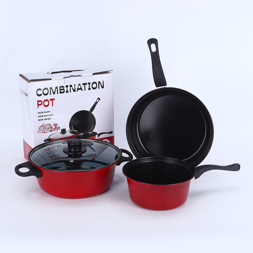 Batería Cocina Set De Ollas Sartén Antiadherente 3 Piezas