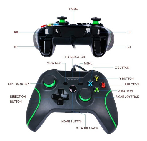 Imagen 5 de 9 de Control Mando Para Consola Xbox One Con Cable Joystick Pc 3m