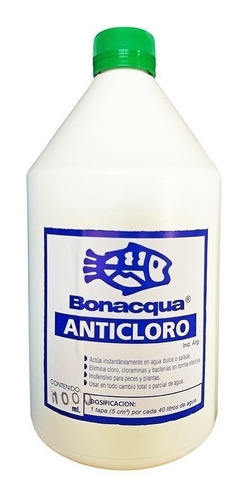 Imagen 1 de 3 de Anticloro Bonacqua 1 Litro Elimina Cloro Agua Pecera Acuario