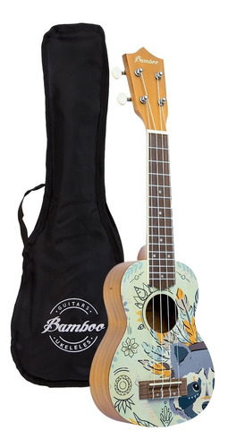 Ukelele Soprano Bamboo U-21 Boho Con Funda Y Pua