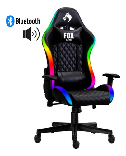 Cadeira Gamer Rgb Fox Racer Preta Iluminação Led C/ Som Cor Preto