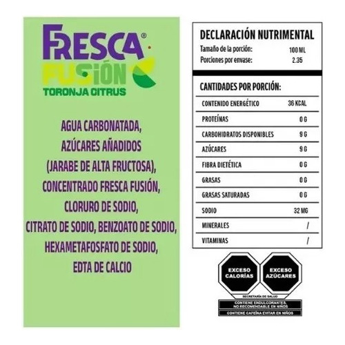 Refresco Fresca Fusion Toronja Citrus 6 Pzs De 235 Ml C/u