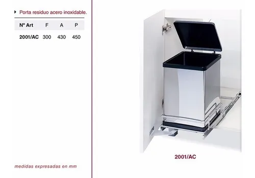 Tacho De Basura Extraible Acero Inoxidable Para Bajo Mesada