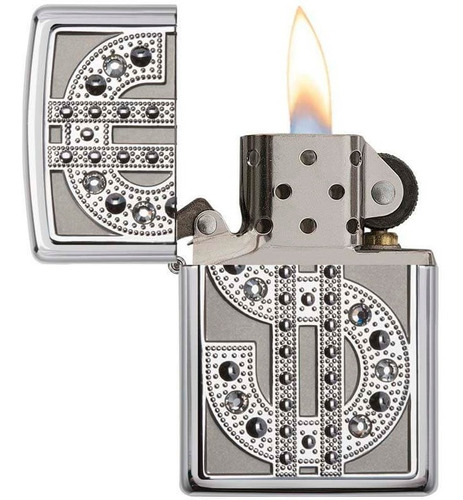 Encendedor Zippo Cromado Brillante Emblema Bling