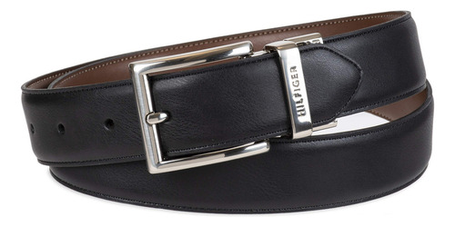 Cinto de couro casual reversível Tommy Hilfiger preto/marrom cor preto/marrom prata tamanho 32