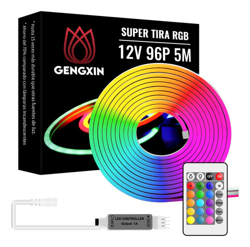 Tira Neón Flex Rgb 5mts 12v Mas Control Remoto Y Eliminador