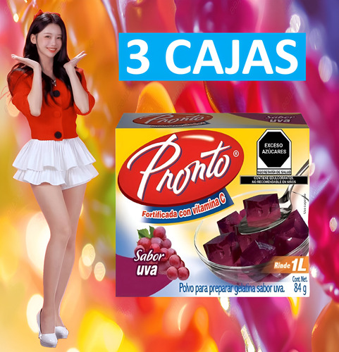 Pronto 3 Gelatinas De Agua Sabor Uva Con Vitamina C Wow
