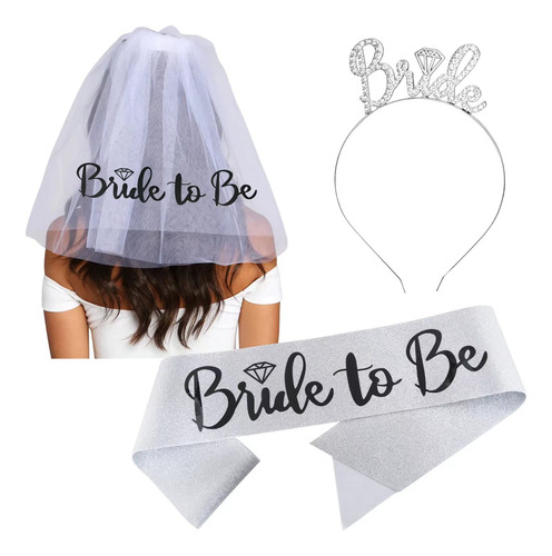 Bride To Be Set Veil Diadema Novia Plateada Banda Purpurina