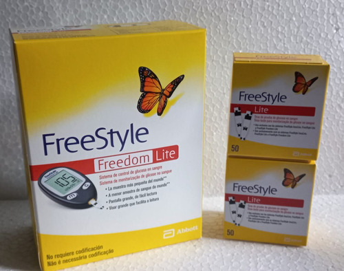 Tiras Reactivas Para Glucosa + Glucómetro Freestyle Lite Color Negro