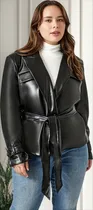 Comprar Campera Negra Cuero Ecologico Forever 21 Con Lazo Plus Size