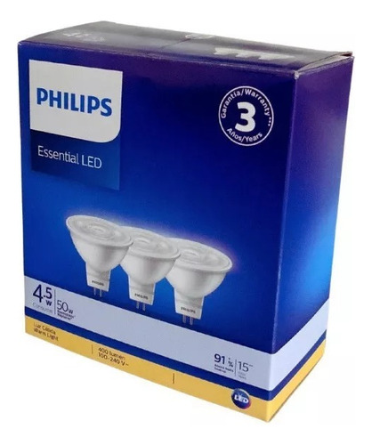 Philips Led Foco Mr16 Gu5.3 4.5w(50w) Luz Fría 3pack