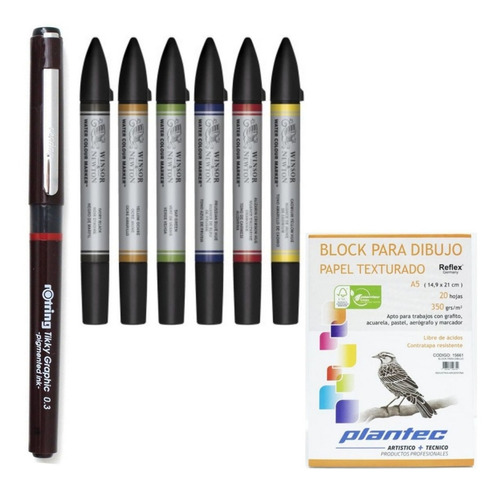 Kit Marcadores Acuarelables Winsor And Newton Rotring Block 