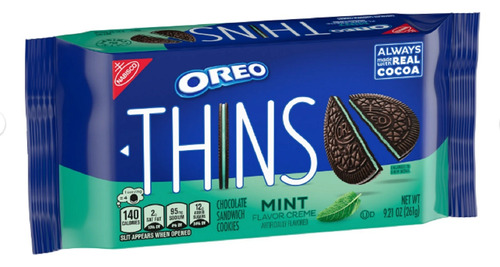 Pack 2 Galletas Oreo Thins Mint Creme 261g C/u Importada