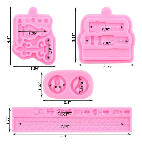 4pcs Molde De Silicona Cremallera De Cadena Fondant Resina