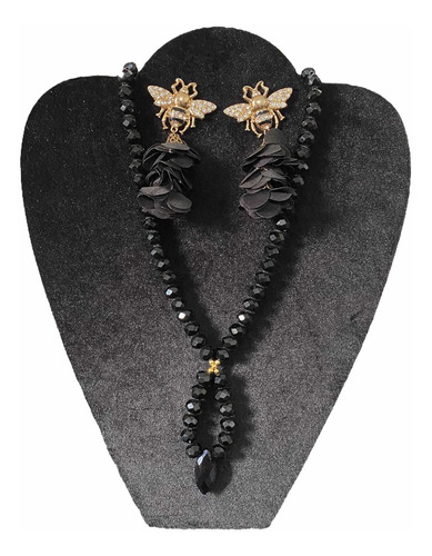 Collar De Perla De Cristal Negro