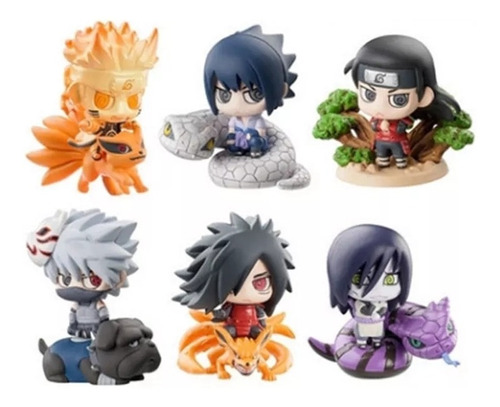 Naruto 6p Ninjas + Invocaciones Serpiente Sasuke 6cm C/ Caja