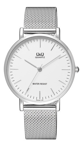 Reloj de pulsera unisex Qq Citizen Slim Qa20j201y, color de la correa: plata, color del bisel, color plateado, color de fondo blanco