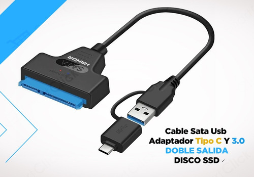 Imagen 6 de 10 de Cable Sata Usb Adaptador Tipo C Y 3.0 Doble Salida Disco Ssd