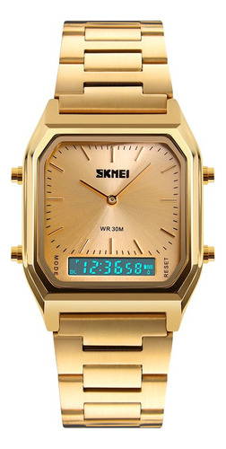 Reloj Hombre Moderno Skmei Cuadrada Cronógrafo Dorado