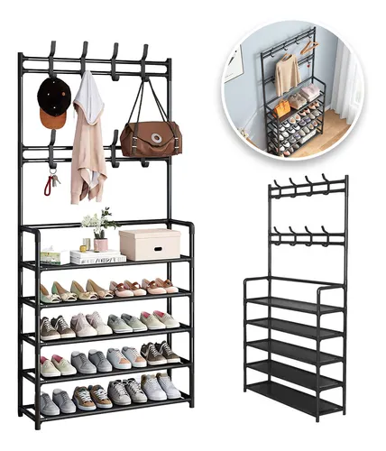 comprar Zapatero Perchero Rack Organizador Ropa Closet Mueble Hogar Metalico 8 Ganchos 5 Niveles Negro Martzun