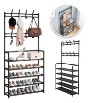 Comprar Zapatero Perchero Rack Organizador Ropa Closet Mueble Hogar Metalico 8 Ganchos 5 Niveles Negro Martzun