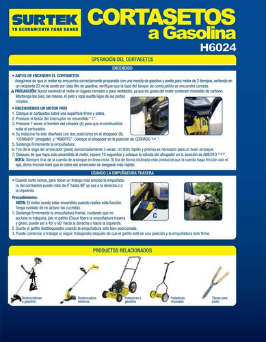 Cortasetos A Gasolina 1 Hp Espada 60cm Antivibración Surtek®