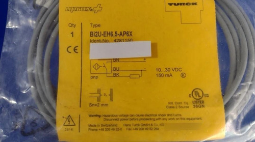 Bi2u-eh6,5-ap6x Sensor Inductivo 6.5mm Alcance Turck