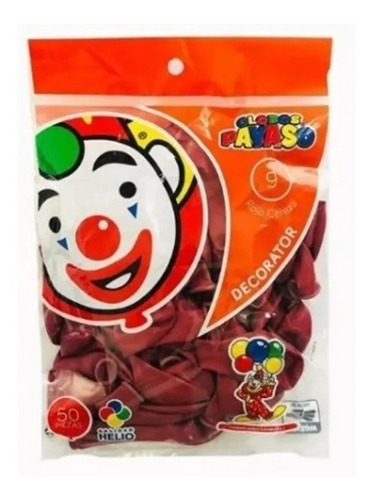 Globo Payaso # 9 Liso Latex Color Rojo Cereza 50 Pzas