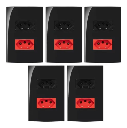 comprar 05 Conj 4x2 Preto Fosco Tomada Dupla 10a Preto 20a Vermelho