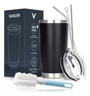 Vaso Térmico De 20oz Acero Inoxidable Con Popote Y Cepillo