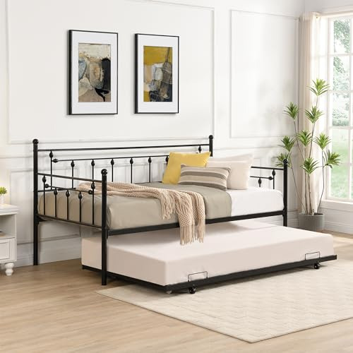 Sofá Cama De Metal De Tamaño Doble Con Cama Nido Extraíble, 