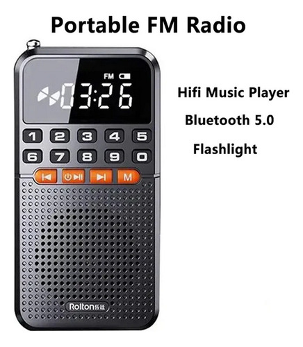 Para Radio Fm Portátil Recargable Negra Con Bluetooth,