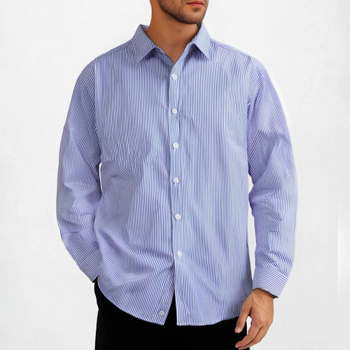 Blusa Casual Masculina Listrada Com Lapela E Manga Comprida