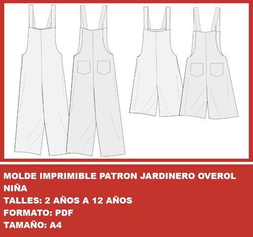 Molde Imprimible Patron Jardinero Overol Niña Promo 2x1