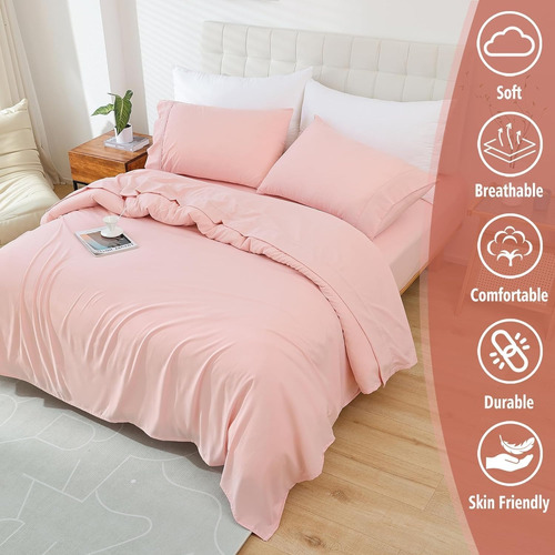 Juego De Sábanas Matrimonial Kinkete 4 Pzs Ajustables Rosa Claro Liso