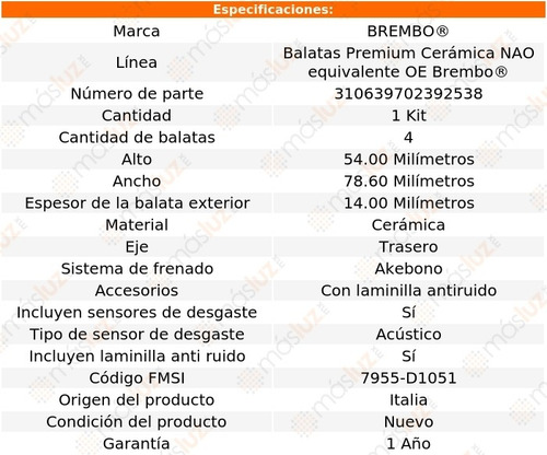 Balatas Ceramicas Tra Rav4 04/05 Brembo