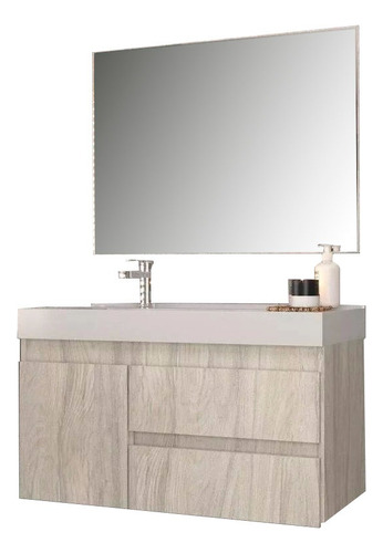 Milenio mueble para baño con bacha  espejo grande y cajones modelo imperial suspendido color nude