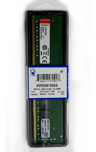 Memoria Ram Kingston Pc Escritorio Ddr4 8gb Dimm 2666mhz