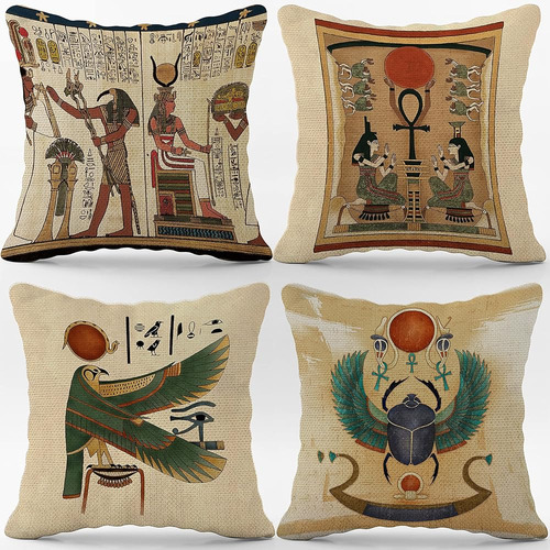 Arte Egipcio Antiguo Horus Falcon Sun God Ra Linen Throw Pil