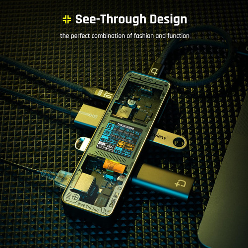 Hub Usb C Dockcase 6 En 1 4k@60hz 10 Gbps 100w Carga Clear