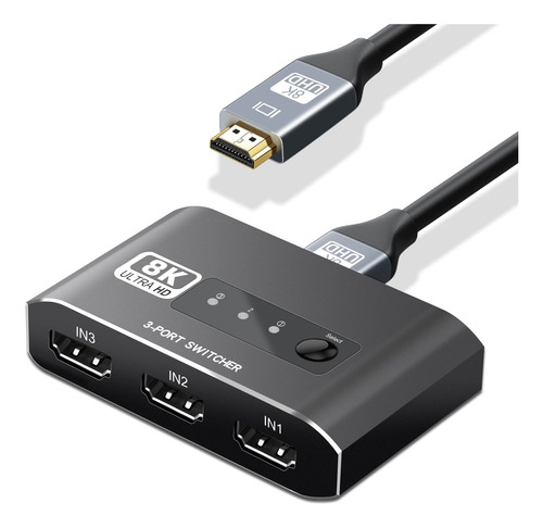 Switch Hdmi 2.1 4k 120hz, Selector 3x1 Para Consolas De Vide