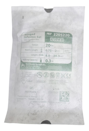 Equipo De Infusión Alado Con Sitio De Inyección Bard 2205220