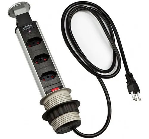 comprar Torre De Tomada Para Bancada Embutir Retrátil Com 3 Tomadas Cor Cinza