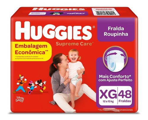 Fraldas Descartáveis Infantis Roupinha Supreme Care Disney Tamanho XG Com 48 Unidades Huggies