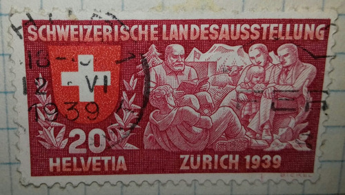 Antiguo Sello Schweizerische 20 Helvetia Zurivch 1939 